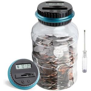 Vcertcpl Digital Coin Counting Piggy Bank – 1.8L, LCD Counter, Blue
