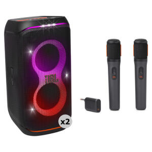 JBL PartyBox Club 120 160W Wireless Party Speakers with Two-Person Microphone System Kit (Black, Pair)