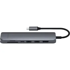 Satechi - Slim Multiport USB-C Hub - Ethernet, 4K HDMI, 60W USB-C PD Charging, 2 USB-A, SD/Micro Card Readers - Space Gray (ST-UCSMA3M)