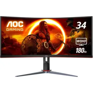 AOC CU34G2XP 34" Curved Gaming Monitor, WQHD, 180Hz, Freesync – Black/Silver/Red