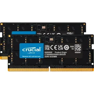 Crucial - 32GB Kit (2x16GB) DDR5 5600MHz C46 SODIMM Laptop Memory - Black (CT2K16G56C46S5)