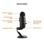 Blue Yeti Professional USB Condenser Microphone with Multiple Patterns