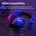 Tronsmart Gaming Headset for Nintendo Switch - Wired Over-Ear, Flip-to-Mute Mic