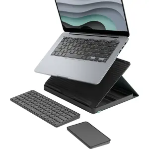 Logitech - Casa Pop-Up Desk Work From Home Kit Compact Wireless Keyboard, Touchpad and Laptop Stand - Classic Chic (920-011236)