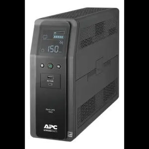 APC Back-UPS Pro 1500VA, Tower, 120V, 10 Outlets, LCD, USB-C & USB-A Ports – Black