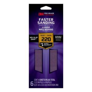3M Pro Grade Precision 3 2/3 in. x 9 in. Fine 220-Grit Sheet Sandpaper (6-Sheets/Pack) (SHTR220-PGP-6T)