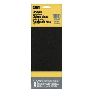3M 4 3/16 in. x 11 1/4 in. Drywall Sanding Sheets, 100 grit, Medium (8-Pack) (9092P-8)