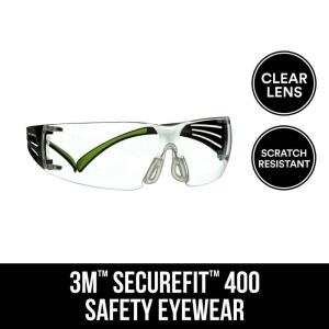 3M SecureFit 400 Safety Glasses with Clear Anti-Fog Lenses, Black/Neon Green (SF400C-WV-6)