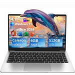 BULANUO 14.1" Student Laptop, Celeron N4000, 6GB RAM, 512GB SSD, Win 11, Office 2024, Wi-Fi 5, BT4.2
