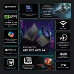Acer Predator Helios Neo 14.5" QHD+ 120Hz, Ultra 7-155H, RTX 4070, 16GB RAM, 1TB SSD, Obsidian Black (2024)