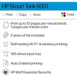 HP Smart -Tank 6001 Wireless Cartridge-Free all in one printer