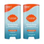 Lume Whole Body Deodorant, Unscented, 2.6 Ounce (Pack of 2), Smooth Solid Stick, 72 Hour Odor Control, Aluminum Free, Baking Soda Free and Skin Safe