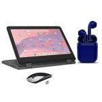 Restored Lenovo 11.6" 2-in-1 Chromebook, 4GB RAM, 32GB SSD, Bundle with Bluetooth Earbuds & Mouse