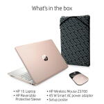 HP 15.6" (Athlon N3050, 4GB RAM, 128GB SSD), Win 10 S, Rose Gold + Mouse & Sleeve (15-ef1073wm)