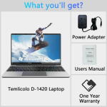 TEMLICOLO 14.1" Laptop, Celeron, 8GB RAM, 256GB SSD, 1080p, 1TB Expansion, Win11 Pro