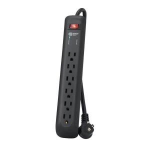 Commercial Electric 8 ft. 6-Outlet Surge Protector with 45 Degree Flat Angle Plug, Black (YLPT-43B)
