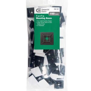 Commercial Electric 1in Standard UV Resistant Mounting Base for Cable Zip Ties 100 Pack UV (Black) (HW-4ACB)