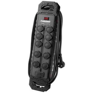 Husky 10 ft. 14/3 Heavy Duty 10-Outlet 4200 Joule Surge Protector with USB-A and USB-C ports, Black (YLPT-155)