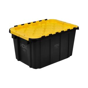 HDX 12 Gal. Tough Storage Flip Top Tote in Black with Yellow Lid (999-12G-FLP-HDX)