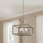 Hampton Bay Boswell Quarter 14 in. 3-Light Brushed Nickel Farmhouse Square Chandelier with Painted Weathered Gray Wood Accents (7948HDCDI)