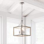 Hampton Bay Boswell Quarter 14 in. 3-Light Brushed Nickel Farmhouse Square Chandelier with Painted Weathered Gray Wood Accents (7948HDCDI)
