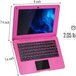 NBD 10.1" Android 12.0 Laptop, Quad-Core, 2GB RAM, 64GB Storage, Mini Netbook for Kids, with Bag, Mouse, and Mouse Pad (Pink)