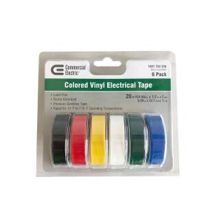 Commercial Electric 1/2 in. x 20 ft. Electric Tape, Multi-Color (6-Pack) (30005336)