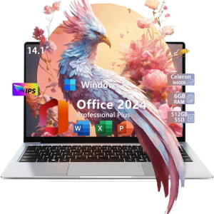 ESOOR 14.1" FHD IPS, Celeron N4000, 6GB RAM, 512GB SSD, Win 11 Pro, Office 2024