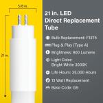 Feit Electric 12-Watt 21 in. T5 G5 Type A Plug and Play Linear LED Tube Light Bulb, Bright White 3000K (T521/830/LED)