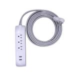 HDX 15 ft. 14/3 Light Duty Indoor Braided Extension Cord with 2 USB-A and 3 Outlets, Grey/White (FSEX28)
