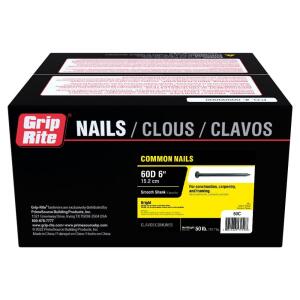 Grip-Rite 6 in. x 2-Gauge 60-penny Bright Steel Smooth Shank Common Nails 50 lb. Box (60C)