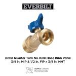 3/4 in. MIP & 1/2 in. FIP x 3/4 in. MHT Quarter Turn Brass No-Kink Hose Bibb Valve (VHNQTRF4EB)