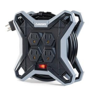 Husky 15 ft. Extension Cord Reel with 4 Outlets, Black (HKS0415CR)