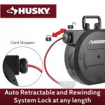 Husky 50 ft. 14/3 Medium Duty 13-Amps Indoor Extension Cord Reel with Multiple Outlet Triple Tap End, Black (LTS-XP001)