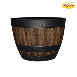 Vigoro 16 in. Reedley Large Resin Wine Barrel Planter in Kentucky Walnut Brown (HD1312-037)