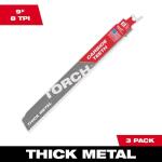 Milwaukee 8 TPI TORCH Carbide Teeth Thick Metal Cutting SAWZALL Reciprocating Saw Blade (3-Pack) 9 in.