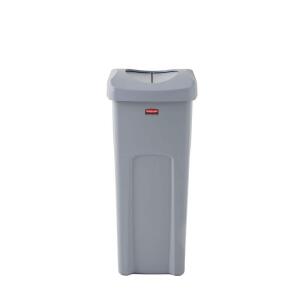Rubbermaid Commercial Products Untouchable 23 Gal. Square Trash Can with Lid, Grey, for Offices, Warehouses, Classrooms, and Restaurants (Indoor/Outdoor) (2143862)