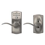 Schlage Camelot Satin Nickel Electronic Keypad Door Lock with Accent Handle and Flex Lock (892174)