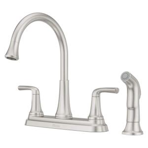 Pfister Ladera Standard Kitchen Faucet with Double Handles and Optional Side Sprayer in Spot Defense Stainless Steel, Deck Mount (F-036-4LRGS)