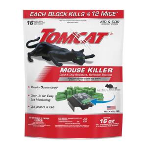 TOMCAT Mouse Killer: 1 Refillable Indoor/Outdoor Station, 16 Poison Block Refills, Child and Dog Resistant Animal Bait (0372110)