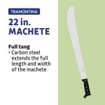 Tramontina 22" Carbon Steel Trailing Point Straight Edge Blade Machete with Poly Handle (26616-022 )