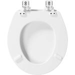 Bemis Jamestown Round White Closed Front Toilet Seat Made of Enameled Wood, Featuring a Never-Loosen Design, Adjustability, and Soft Close.