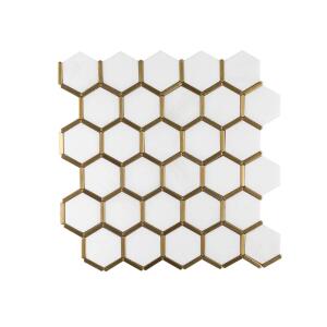 Jeffrey Court Karats White 10.625 in. x 11.125 in. Hexagon Polished Marble/Gold Metal Floor and Wall Mosaic Tile (0.820 sq. ft./Each) (97937)