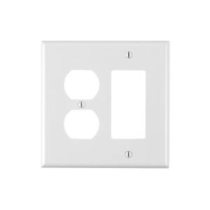 Leviton 2-Gang White 1-Decora/Rocker/1-Duplex Outlet/Receptacle Nylon Midway/Midsize Wall Plate (1-Pack) - R52-PJ826-00W