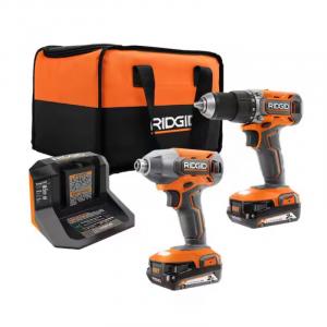 Ridgid 18V Cordless 2-Tool Combo Kit with Drill/Driver, Impact Driver, (2) 2.0 Ah Batteries, and Charger