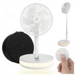 Venty Portable Wireless Battery-Operated Oscillating Rechargeable Remote Control & LED Lighting, Folding Telescopic Camping Fan White with Case