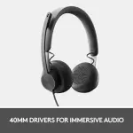 Logitech - Zone 750 Wired Headset - Noise Canceling On-Ear - Black (981-001103)