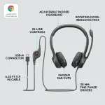 Logitech H390 Wired USB Stereo Headphones – Black