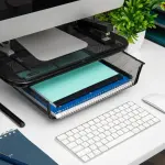 Mind Reader - Monitor Stand, Ventilated Laptop Riser, Desktop Organizer, Paper Tray, Metal Mesh, 16.75"L x 13"W x 5.25"H - Black (MESHKING-BLK)