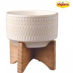 Vigoro 4.3 in. Gianna Small Ivory White Ceramic Pot (4.3 in. D x 4.75 in. H) with Stand